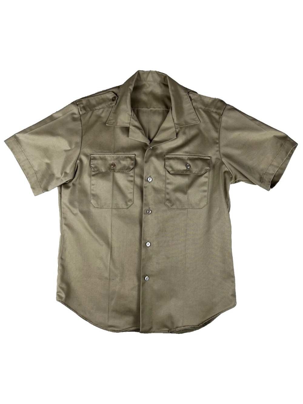 Military Style Army USAF Mens Large Button Up Short Sleeve Beige Shirt Boy Scout